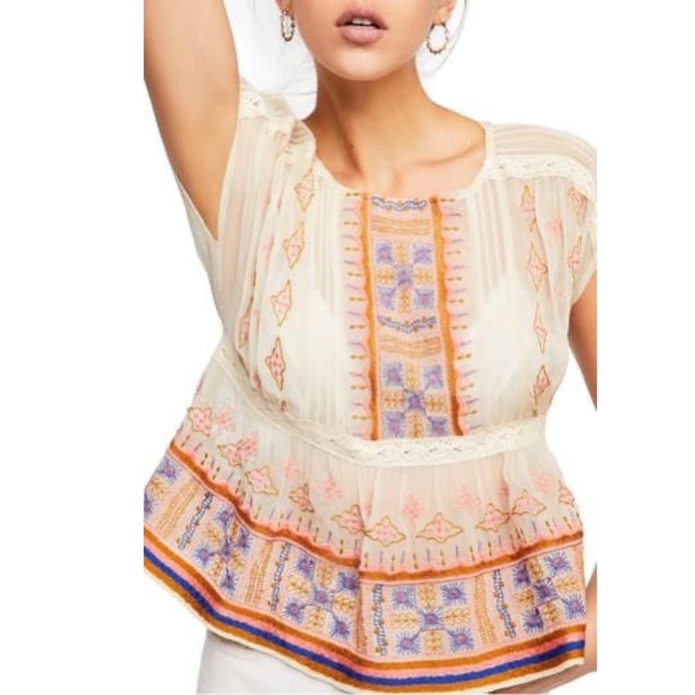 FREE PEOPLE SEMI-SHEER-LACE TOP